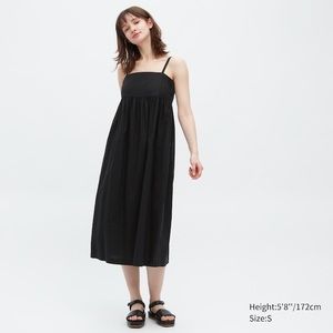 Linen-Blend Gathered Camisole Dress - BLACK XS
